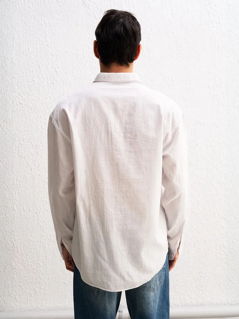 Giesto White GIESTO Cotton Oversized Button-Up Shirt for Men | Best Price UAE